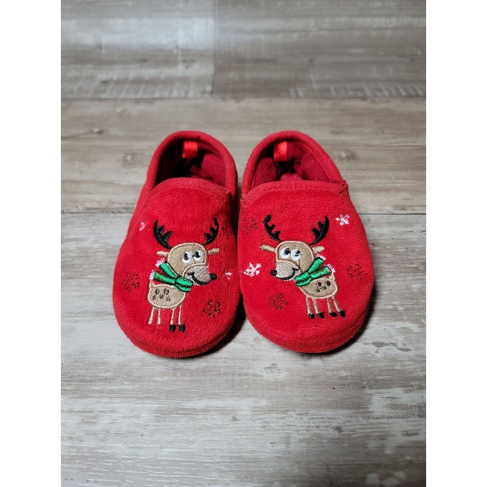 Kid's Size 7/8 Christmas Slippers Reindeer Red Booties Toys R Us Brand